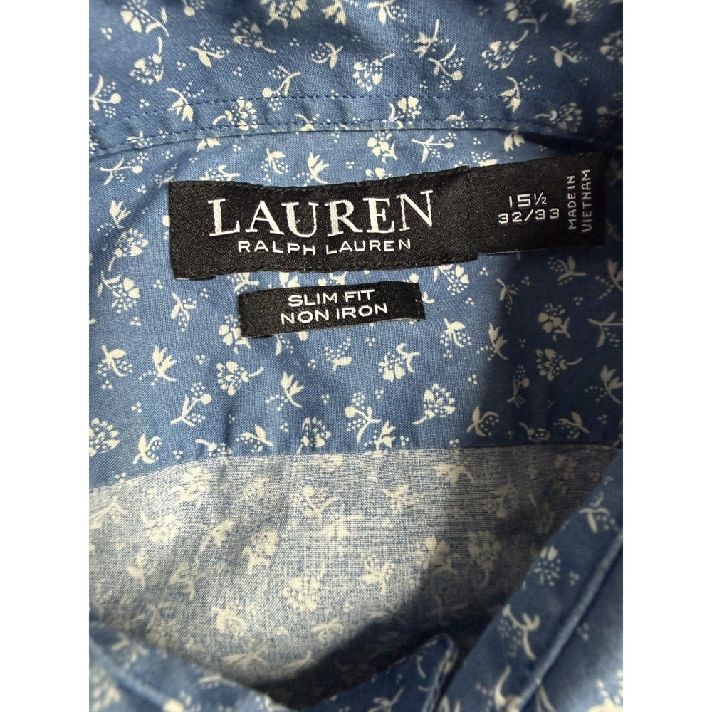 Lauren Ralph Lauren Black Label Button Down Mens 15.5 32/33 Slim Fit Blue Floral - Picture 3 of 10